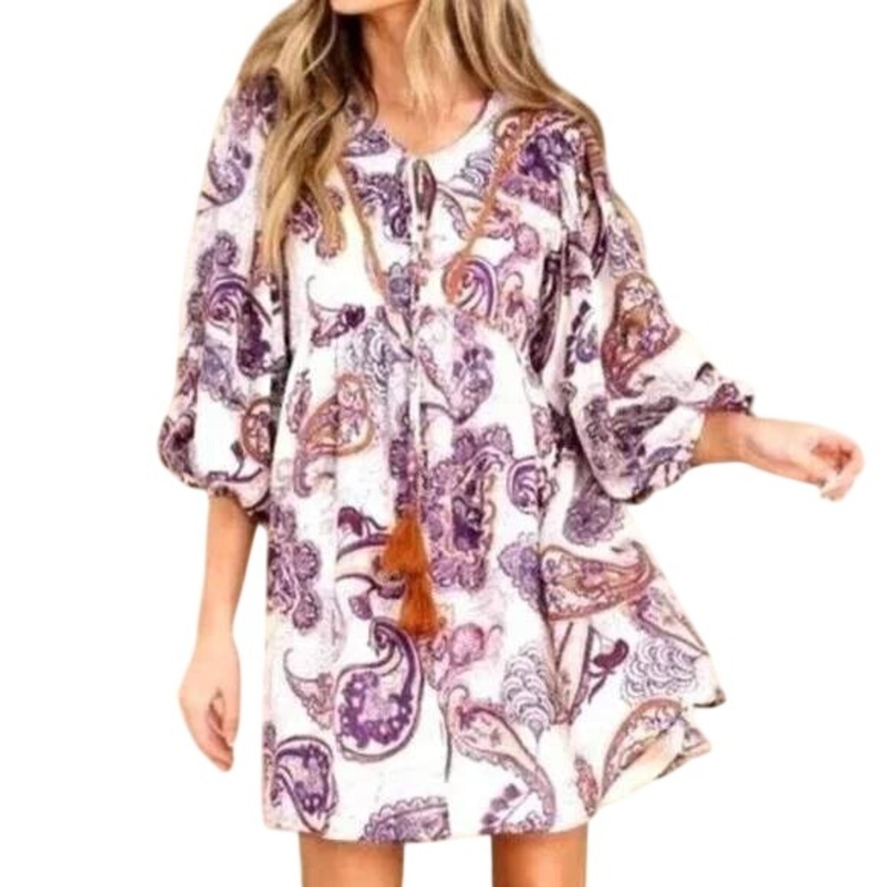 Band of‎ the Free Mini Dress Purple Paisley Boho Tassel Women XS NWT